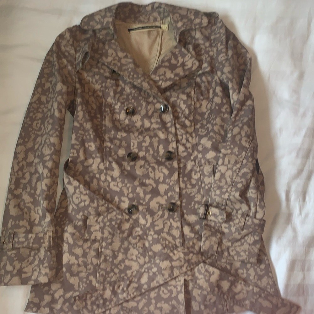 Daughters of the Liberation taupe double breasted cropped belted raincoat EUC